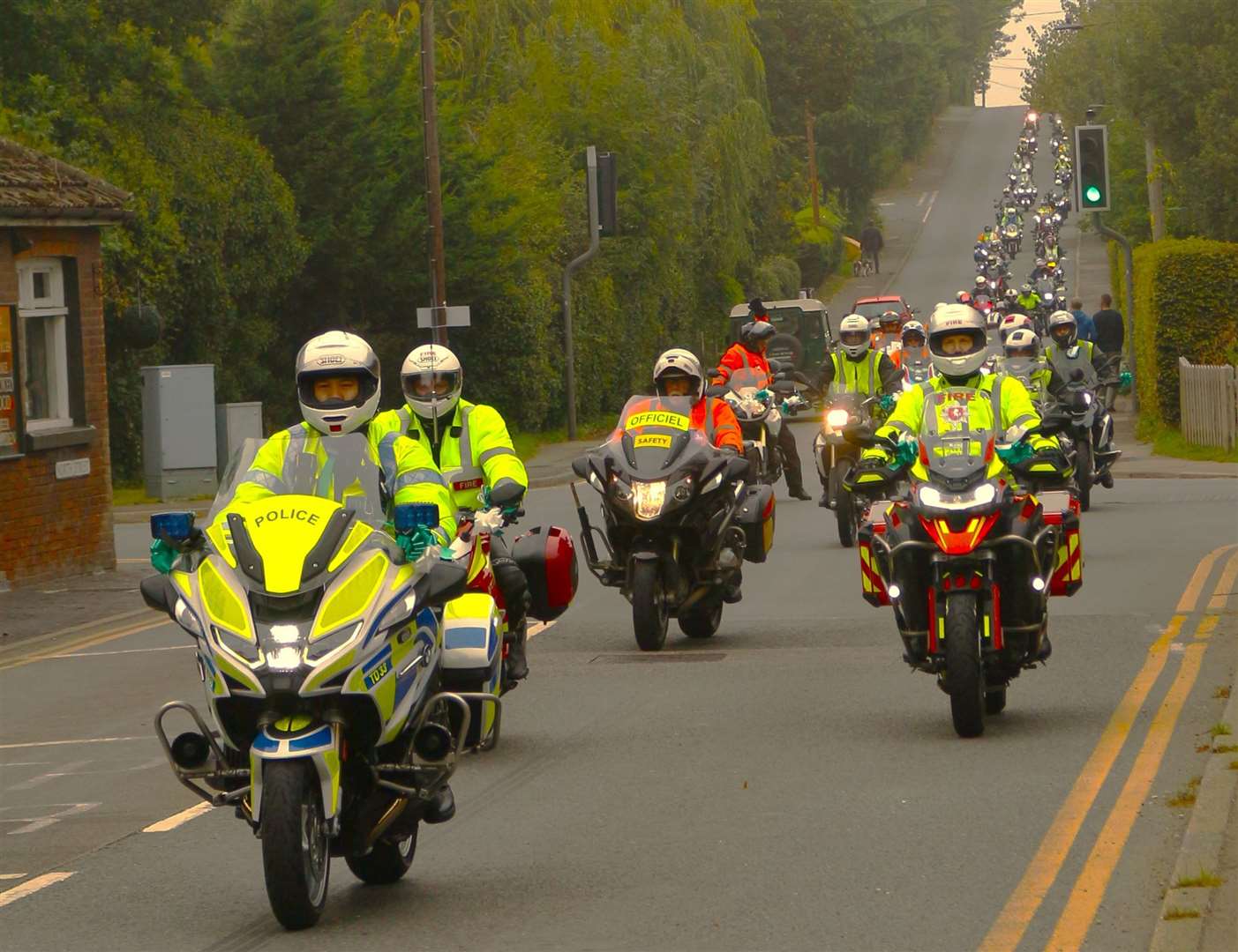 Procession of bikes in Headcorn in memory of Terry. Picture: Nick Farley