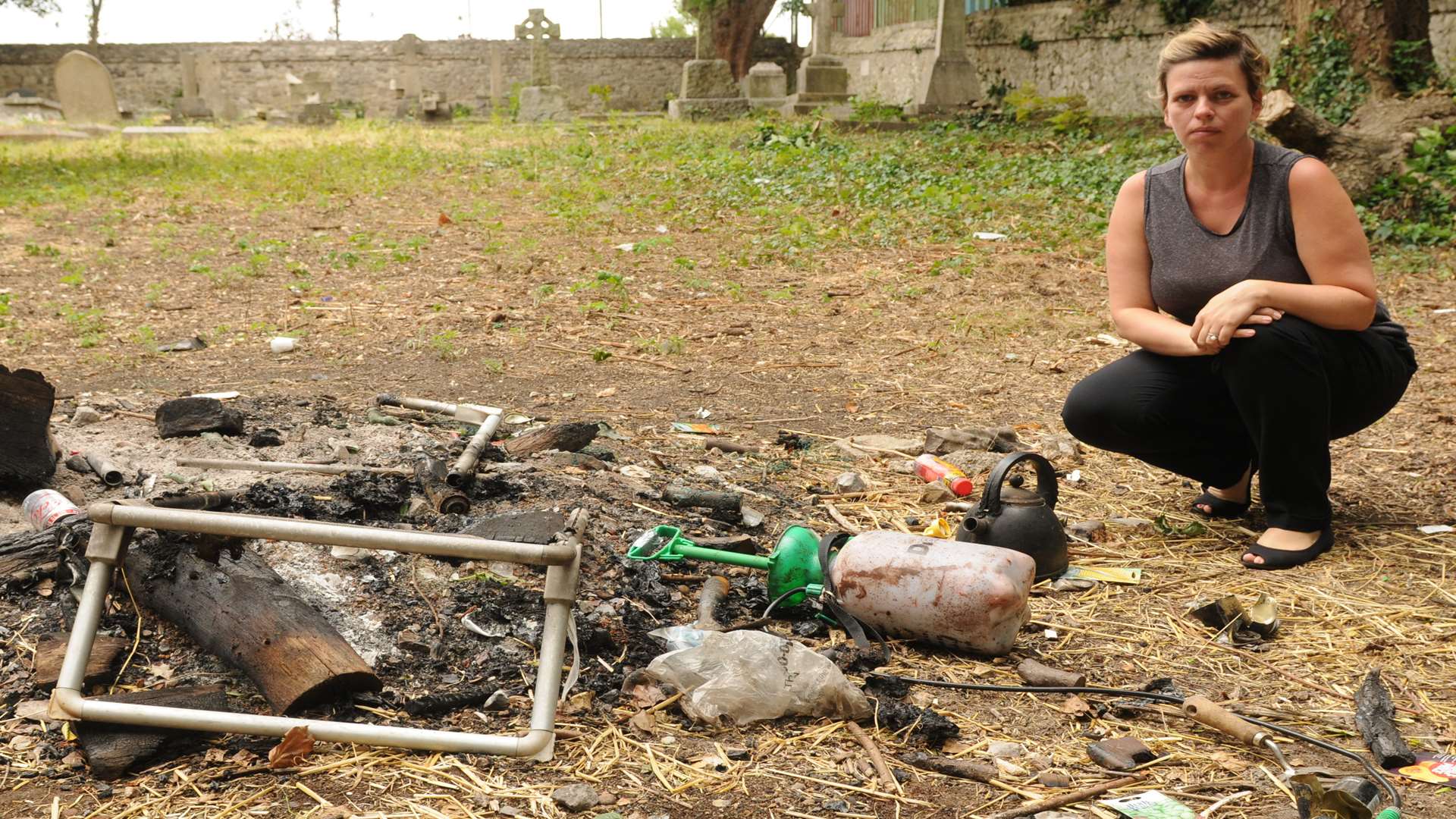 Kelly Wells at a soon-to-be memorial garden in St Margaret's Street, Rochester. The place has been wrecked by vandals