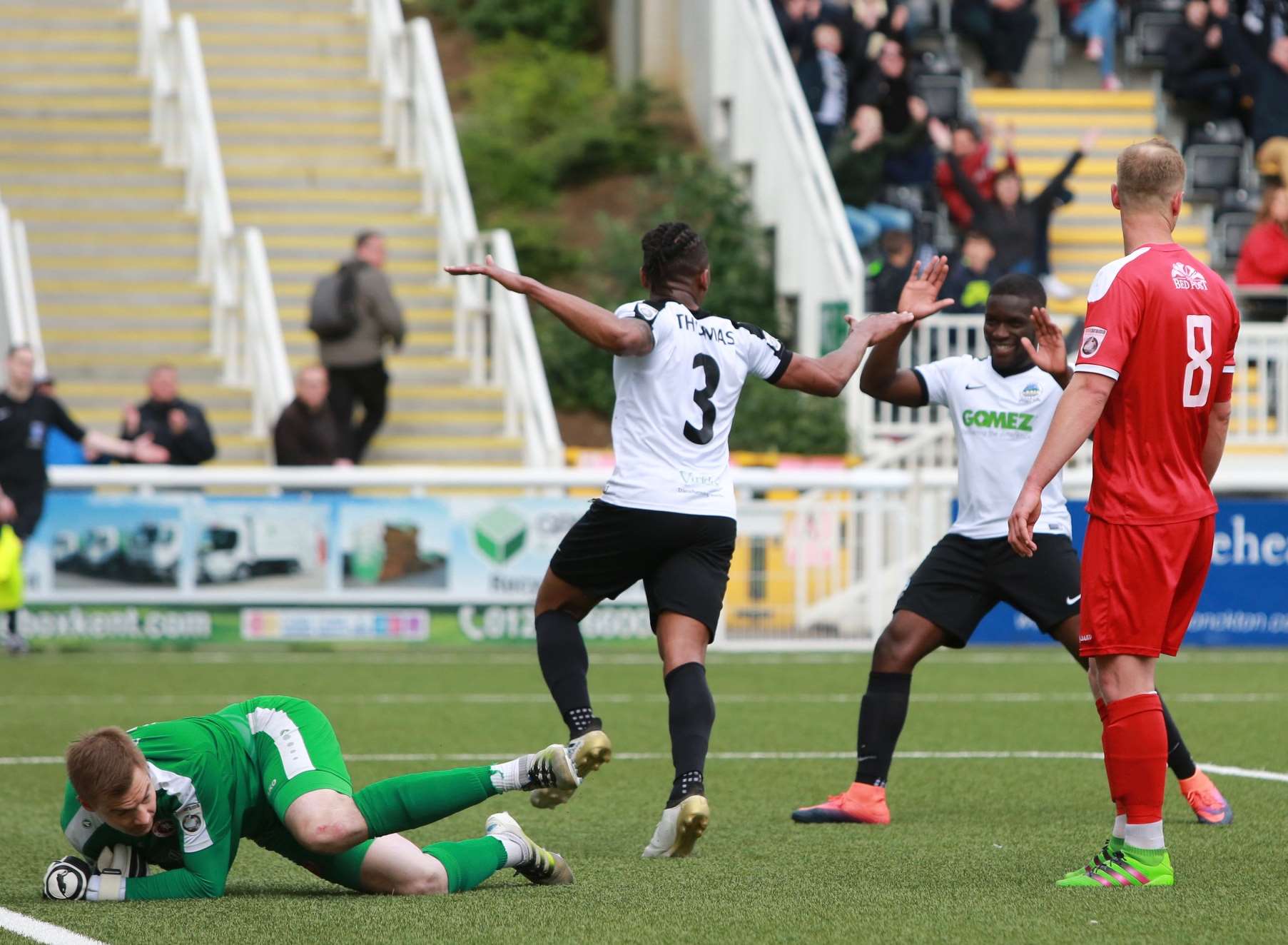 Aswad Thomas wheels away after making it 2-0 Picture: Matthew Walker