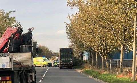 Two ambulances and police cars were on Anthony's Way, Medway City Estate after a collision involving a motorbike and a car.