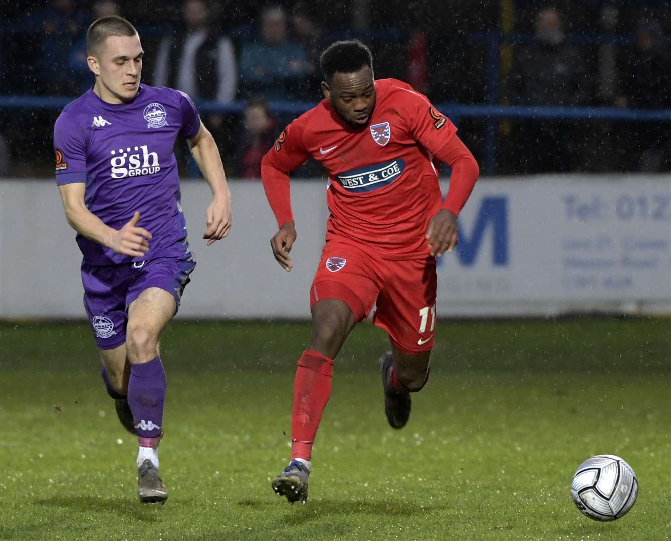 Dover's Noah Carney closes down Myles Weston, of Dagenham, during Whites' 2-0 loss at Crabble on Boxing Day. Picture: Barry Goodwin