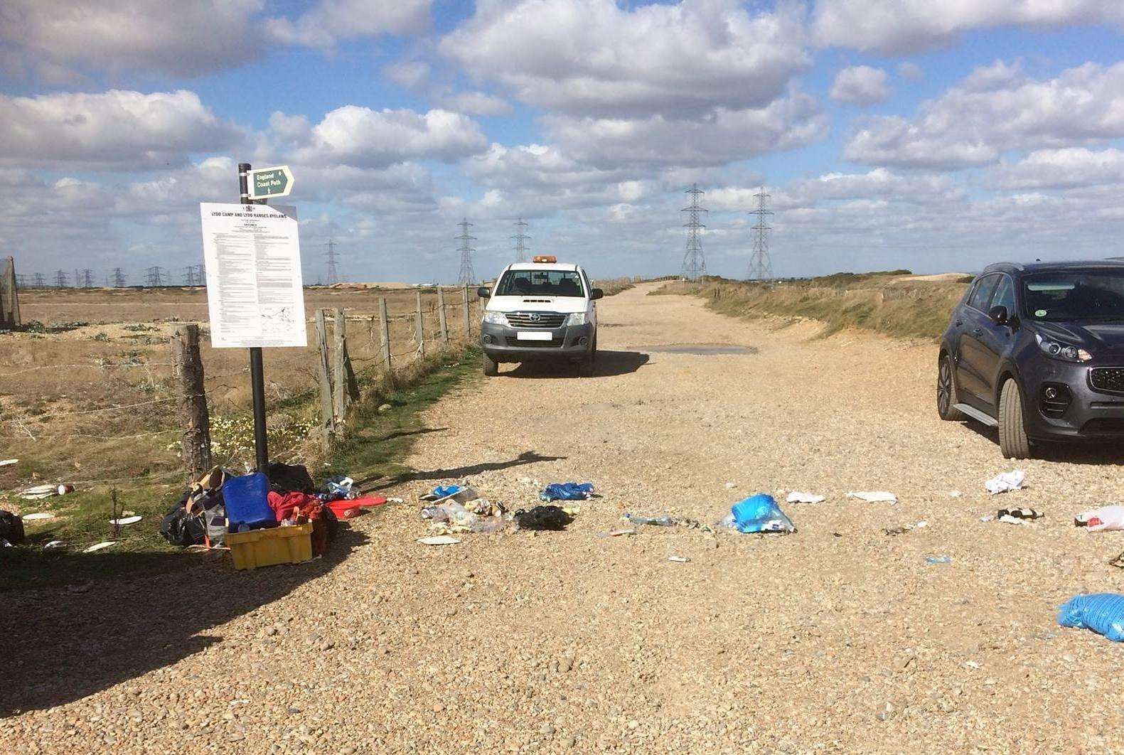 Some of the flytipping in Dengemarsh Road, Lydd. Credit: Alan Wood (4551594)