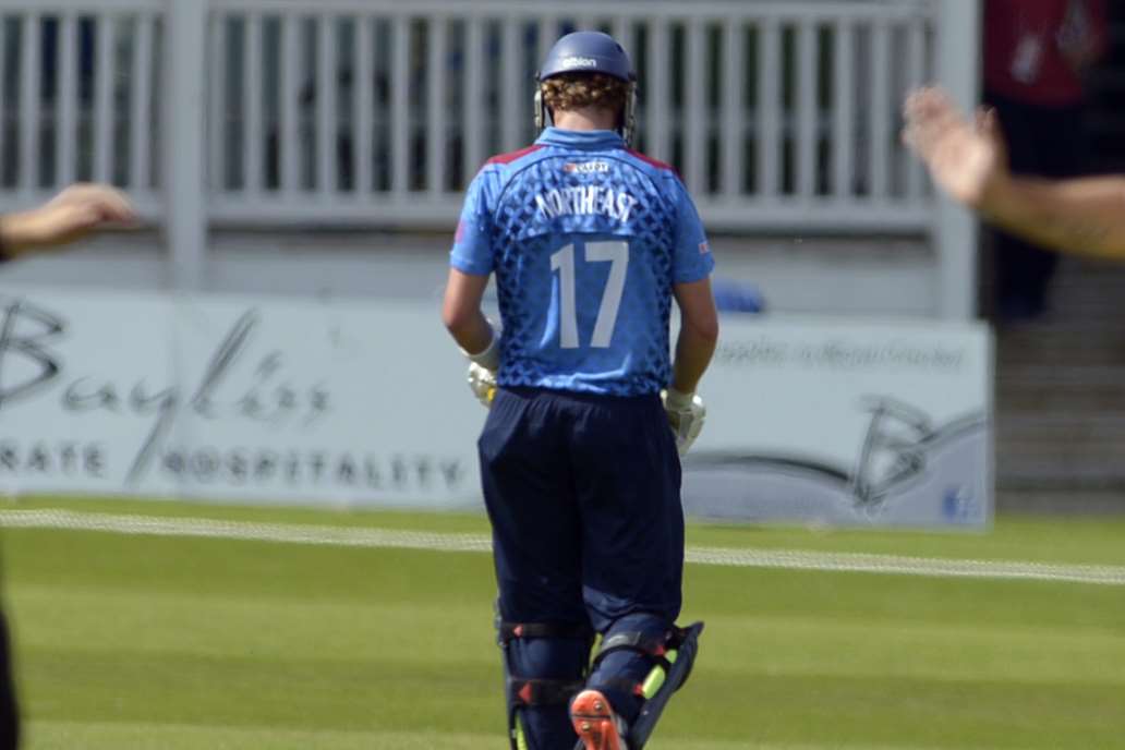 Sam Northeast walks back to the pavilion. Picture: Barry Goodwin.