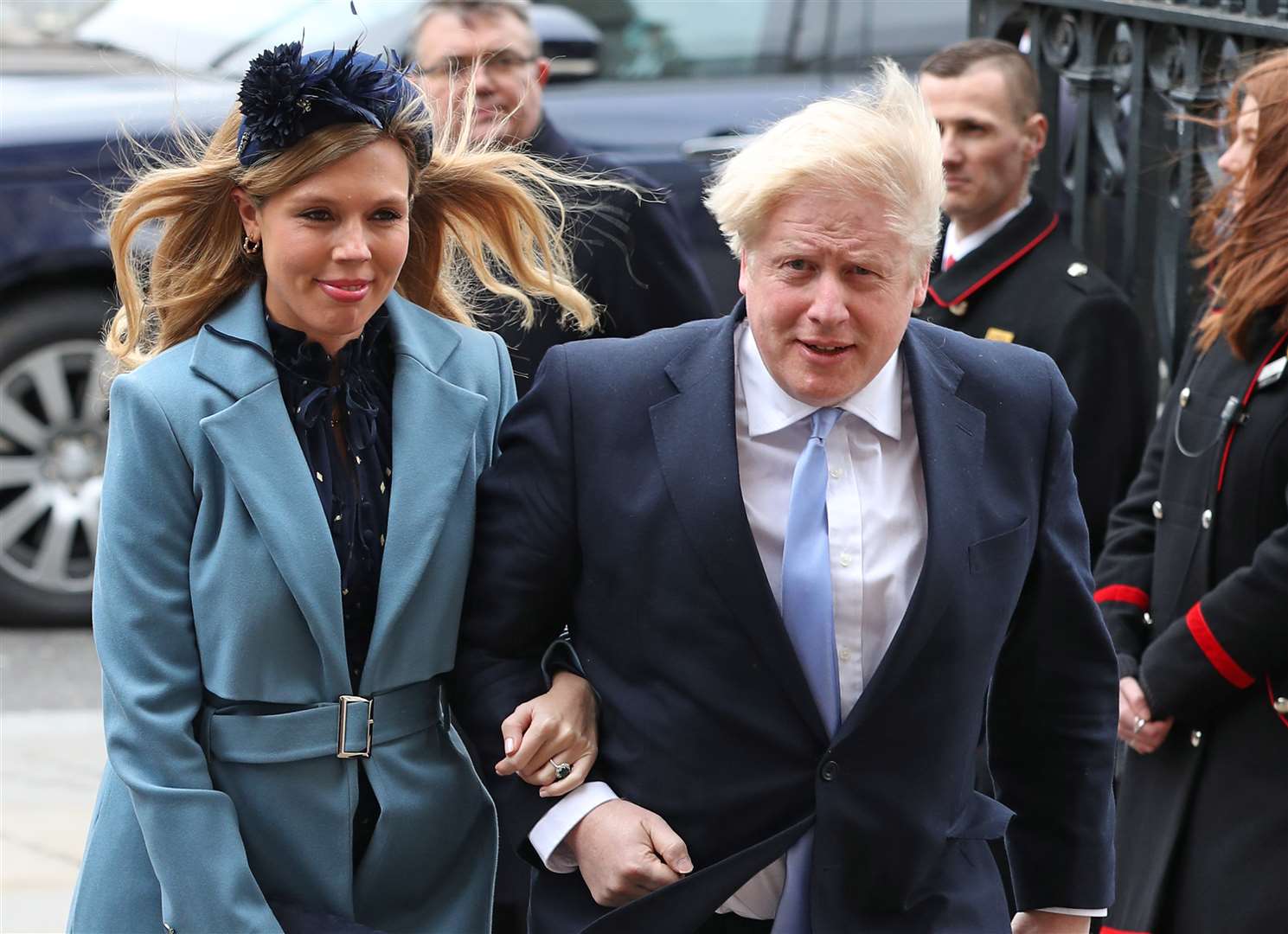 Boris Johnson and Carrie Symonds arrive at the Commonwealth Service at Westminster Abbey (Yui Mok/PA)