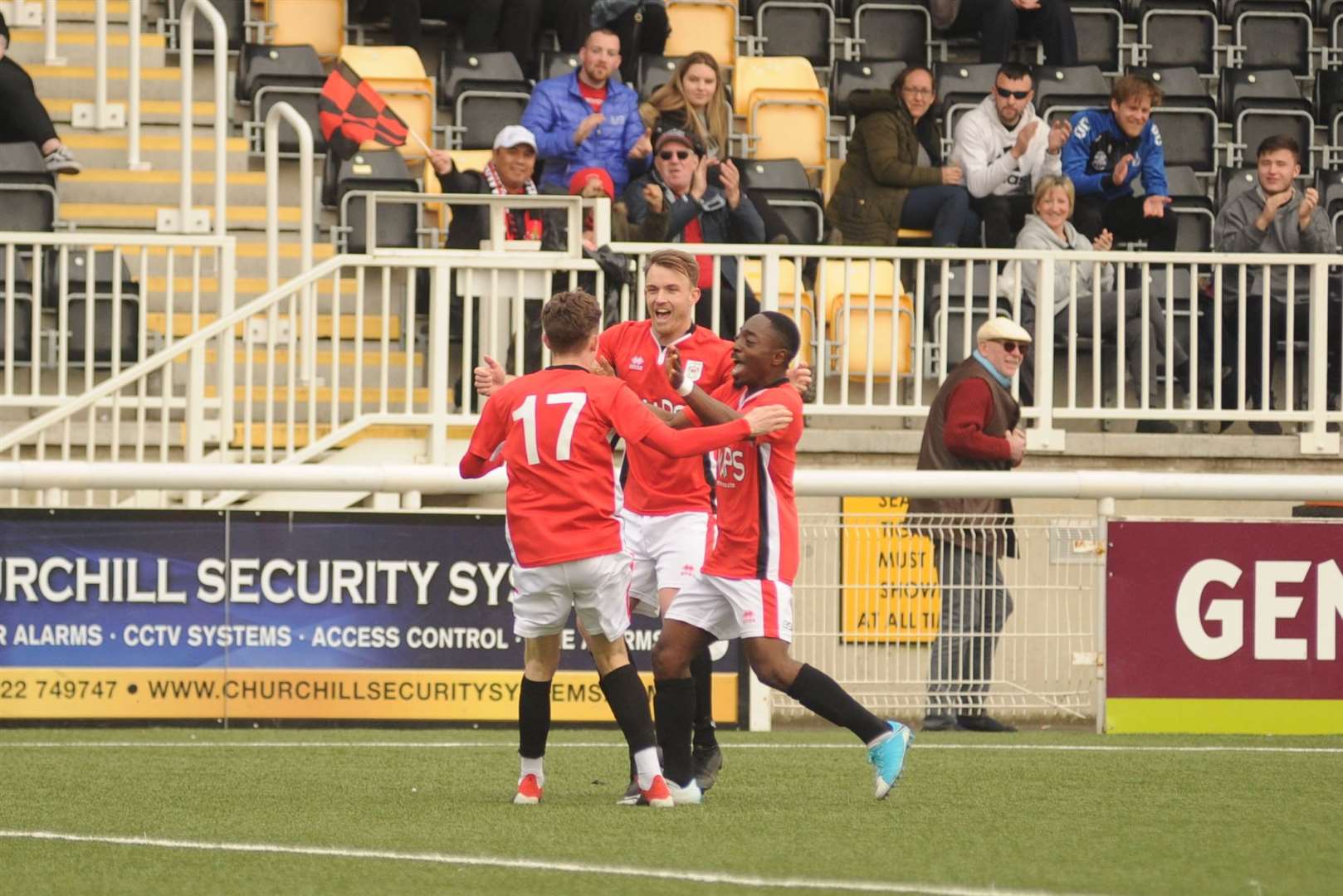 Michael Hagen celebrates with his team-mates Picture: Steve Crispe