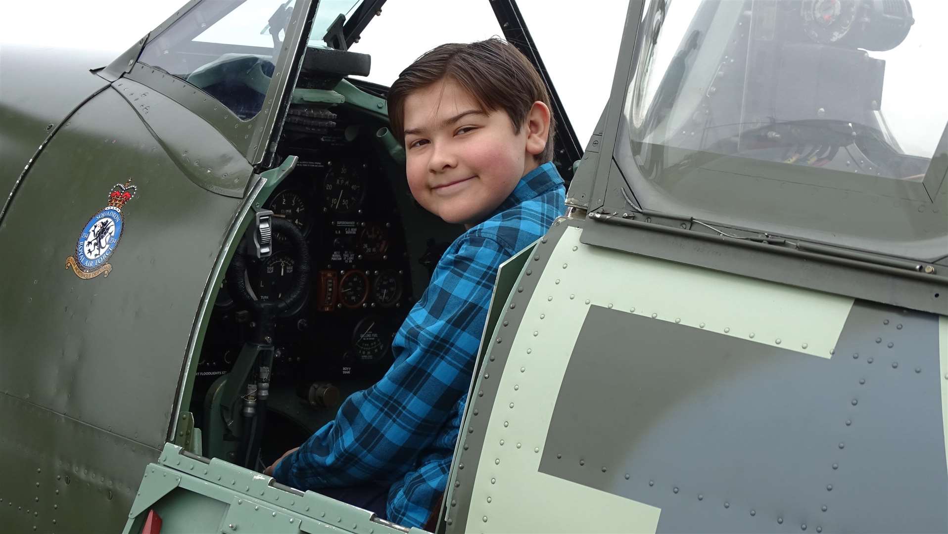 Thomas Baker in an authentic Second World War plane