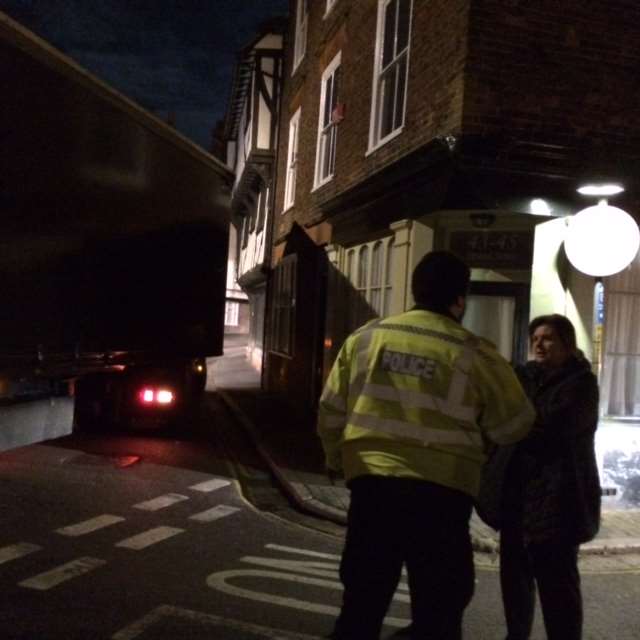 Police at the scene when the lorry became stuck