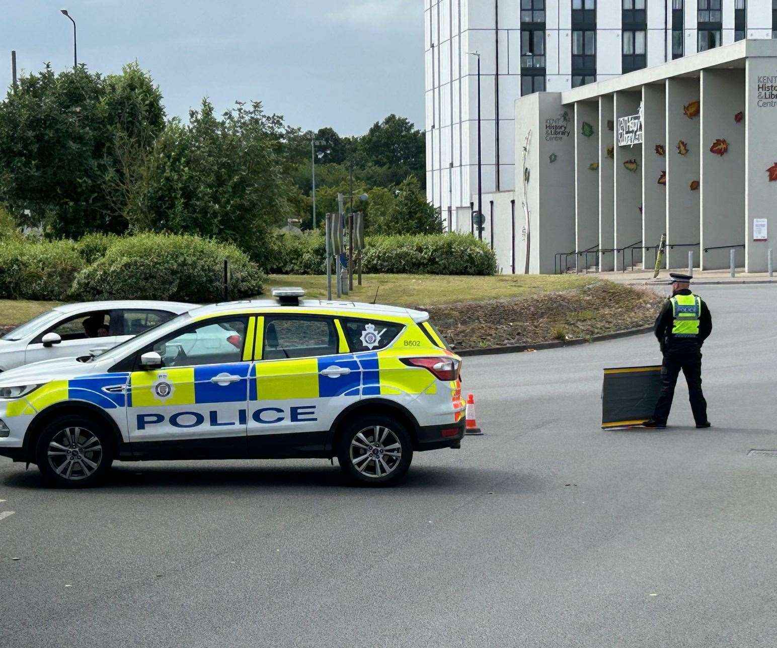 The roundabout was closed with police and paramedics in attendance