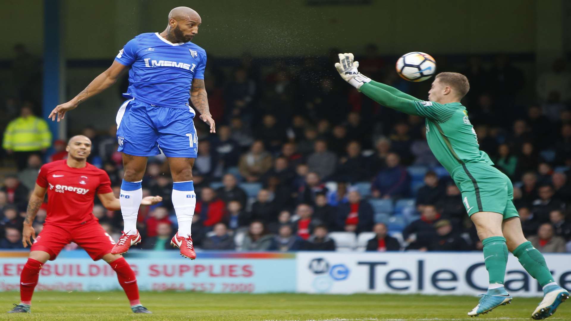 Josh Parker heads Gillingham in front Picture: Andy Jones