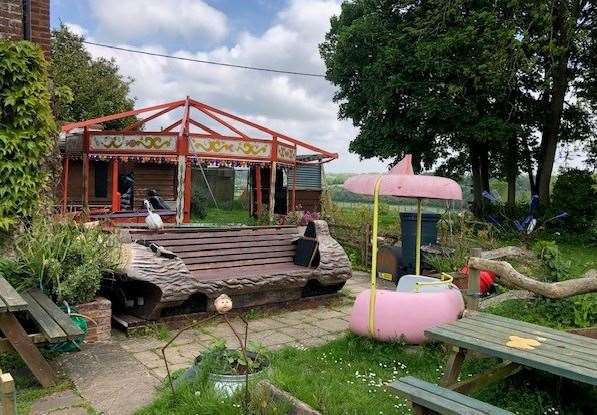 The garden at the side of the pub has a number of items rescued from old fairgrounds