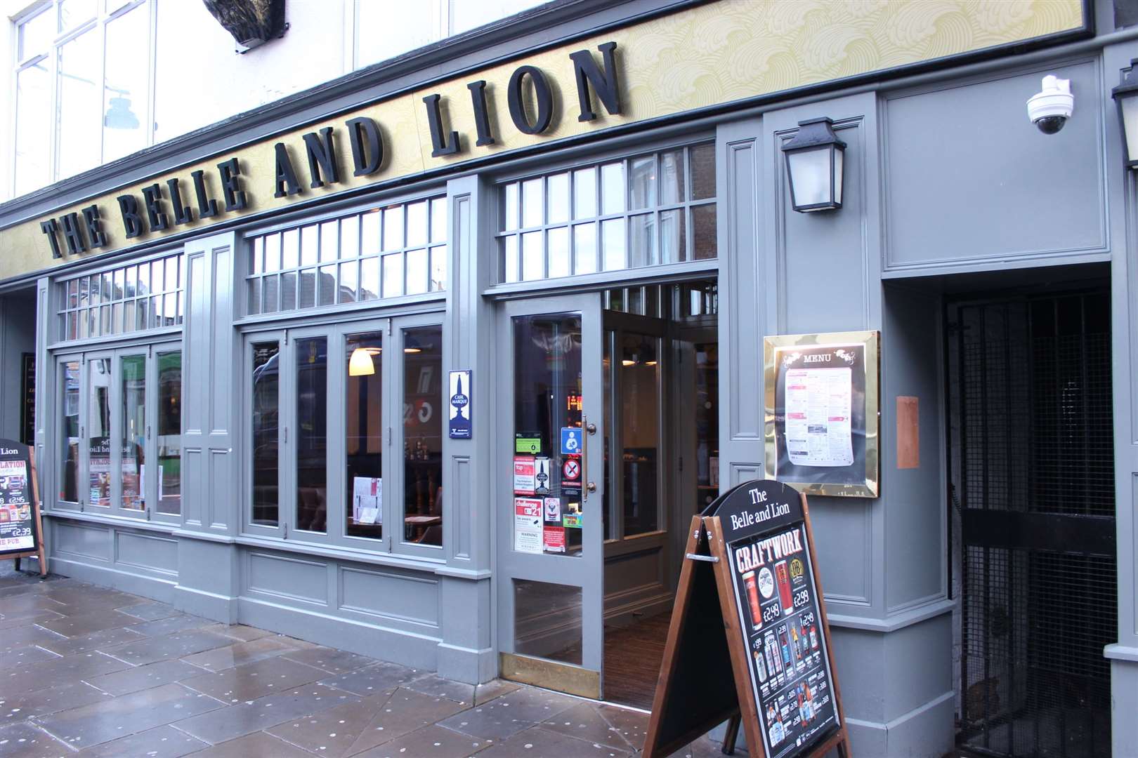 Outside the Belle and Lion pub in Sheerness High Street