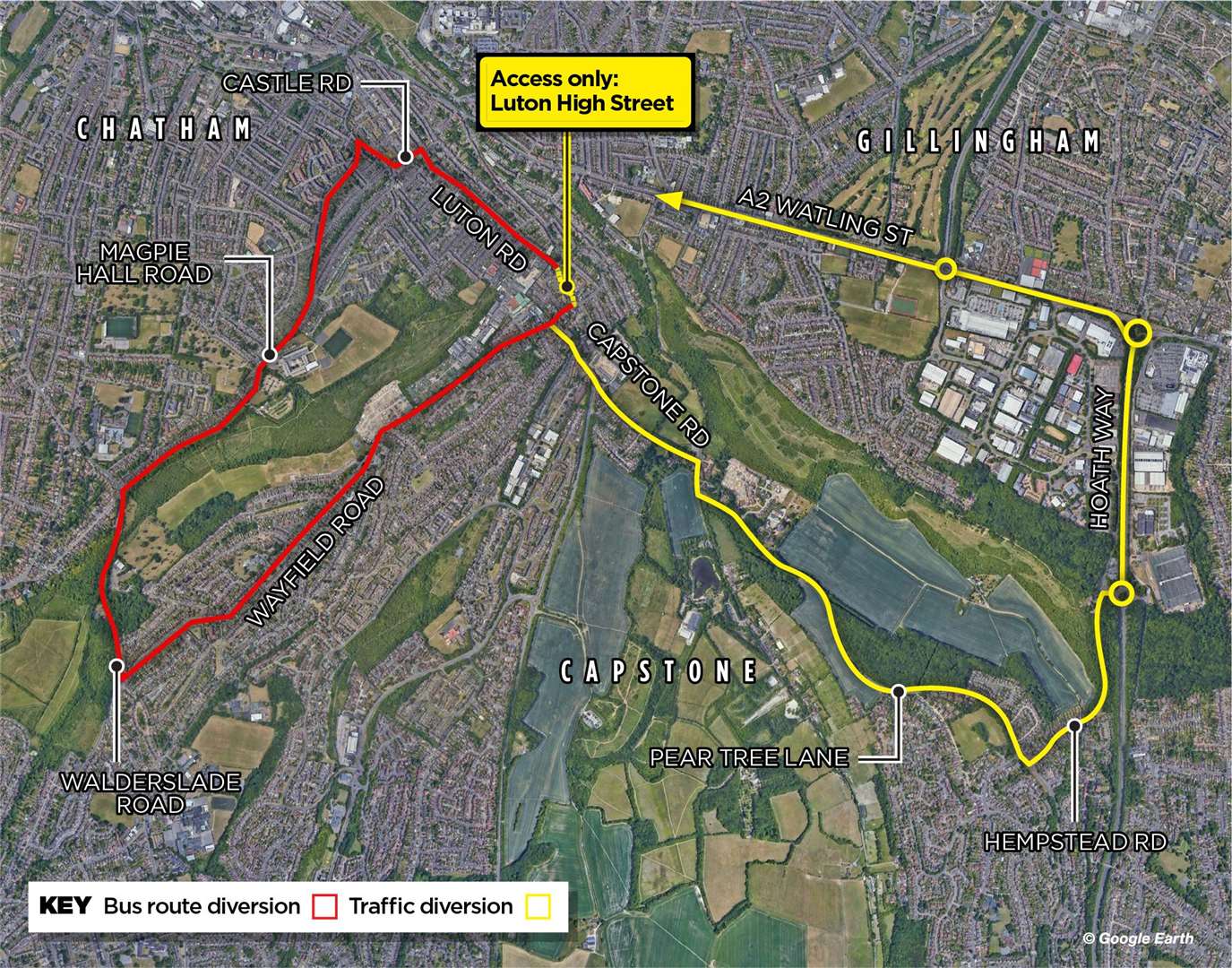 The road diversions for traffic and buses