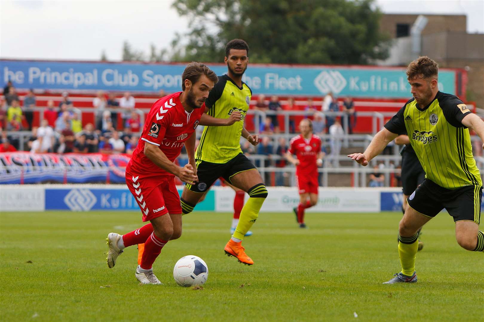 John Goddard takes on the Aldershot defence Picture: Andy Jones