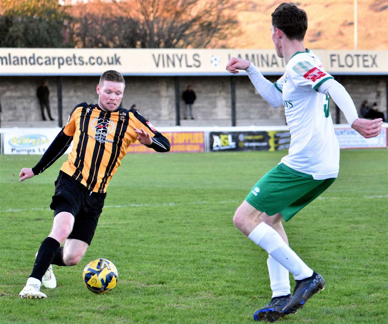 Folkestone midfielder Scott Heard – got his first goal this season in their 2-0 weekend win at high-fliers Enfield. Picture: Randolph File