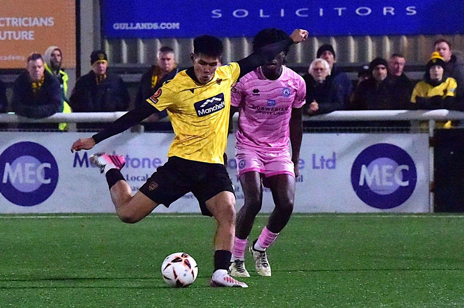 Bivesh Gurung fires Maidstone in front with a spectacular 25-yard strike. Picture: Steve Terrell