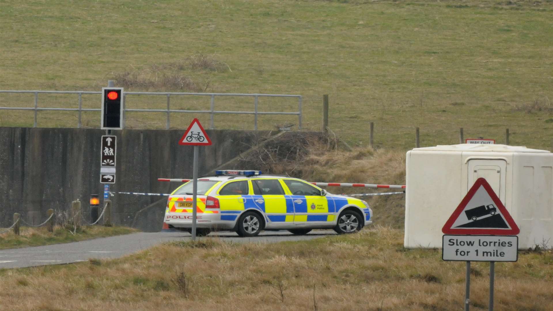 Police at the scene of the bomb discovery