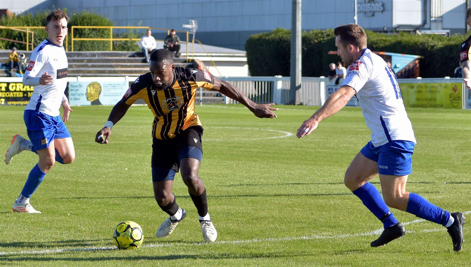 Folkestone's Amadou Kassarate does battle in midfield. Picture: Randolph File