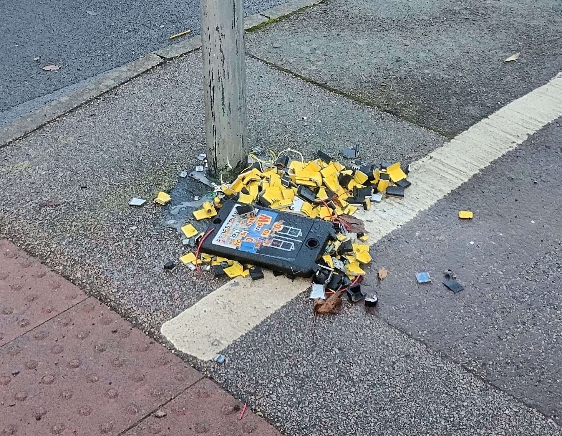 The crossing signal was smashed to bits in Cage Green near Tonbridge. Picture: Jonathan Cooke