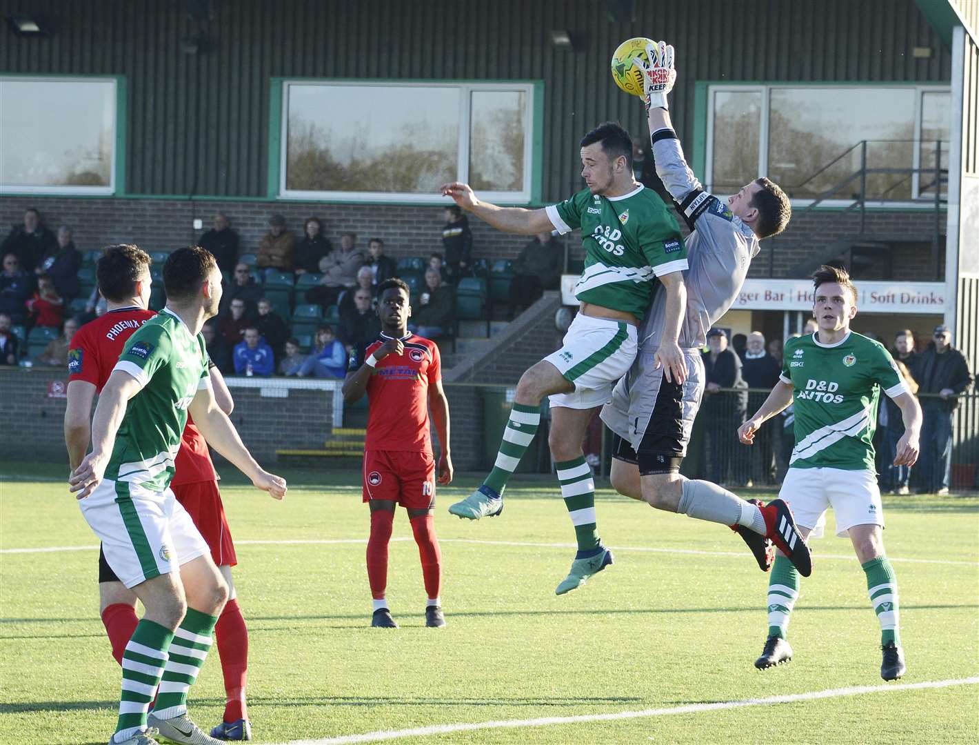 Ashford try to get on the end of a cross against Phoenix Picture: Paul Amos