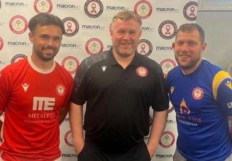 Blair manager Luke Jessup with new signings George Sheminant and Ryan Hayes Picture: www.hollandsandblair.co.uk