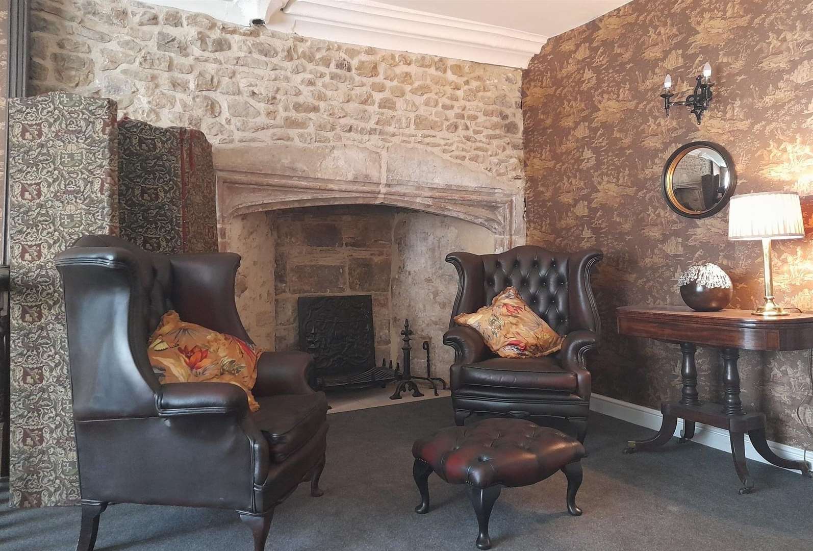 The Tudor fireplace that was discovered by owners Belinda and Saban is now on full display. Picture: Stone Court House Facebook