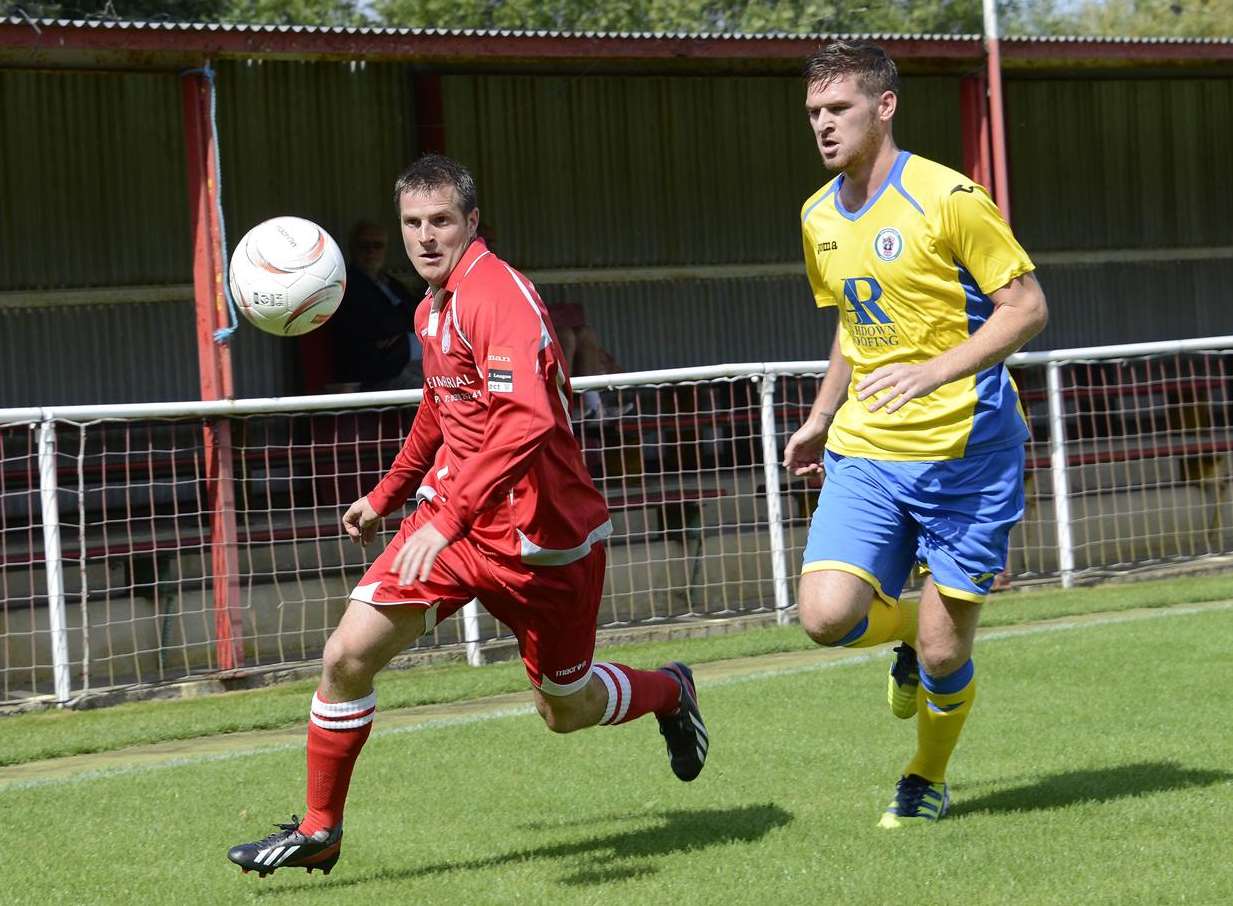 Action form Hythe Town's opening-day defeat to Burgess Hill Town Picture: Paul Amos