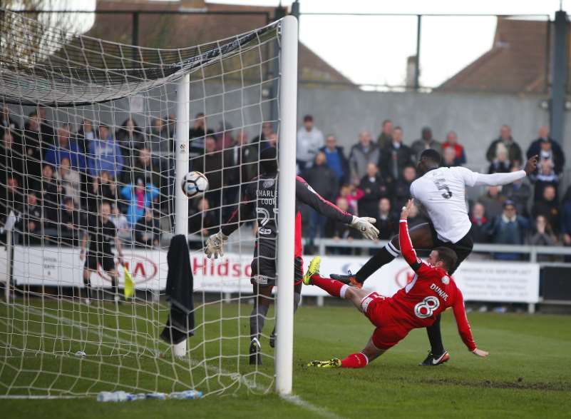 Richard Sho-Silva scores for Dartford Picture: Andy Jones