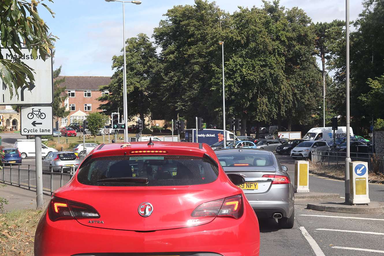 Congestion on roads connecting to the A20 at East Malling after the motorway closure came into force. Picture: John Westhrop