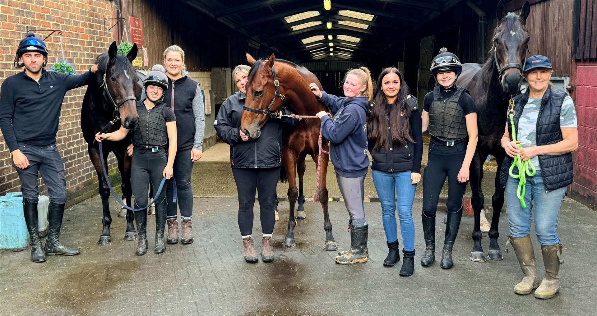 Trainer Karen Jewell with winning horse Torbellino, centre, runner-up Pablo Prince on the left and The Colorist, who finished fourth, on the right. Picture: Karen Jewell Racing