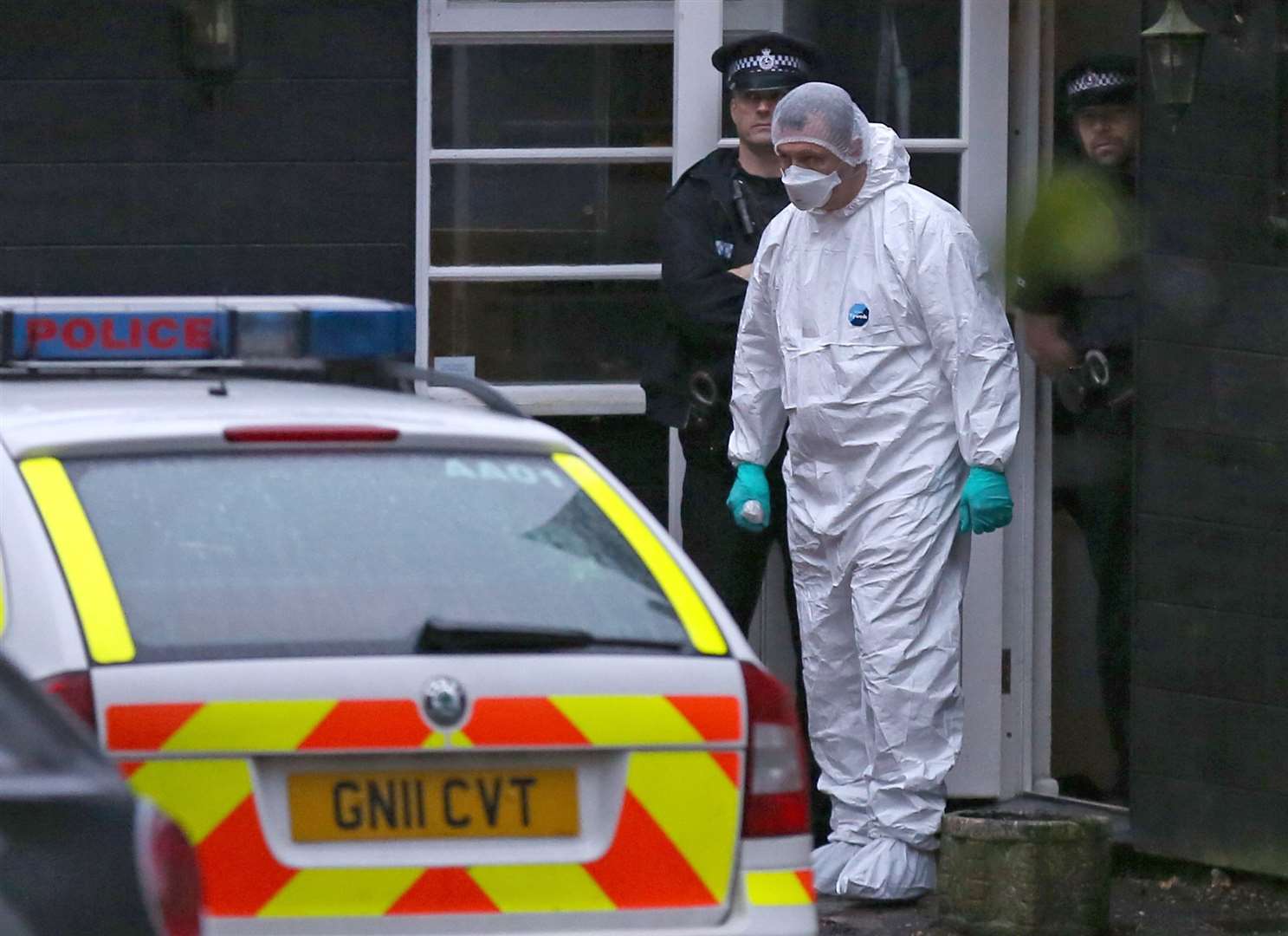 Police outside the Wrotham home of Peaches Geldof following her death. Picture: Invicta Kent Media/Jim Bennett