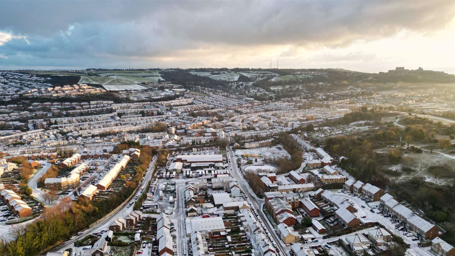 Snow-topped rooftons on Coombvalley Road in Dover. Photo: Mark Hamilton