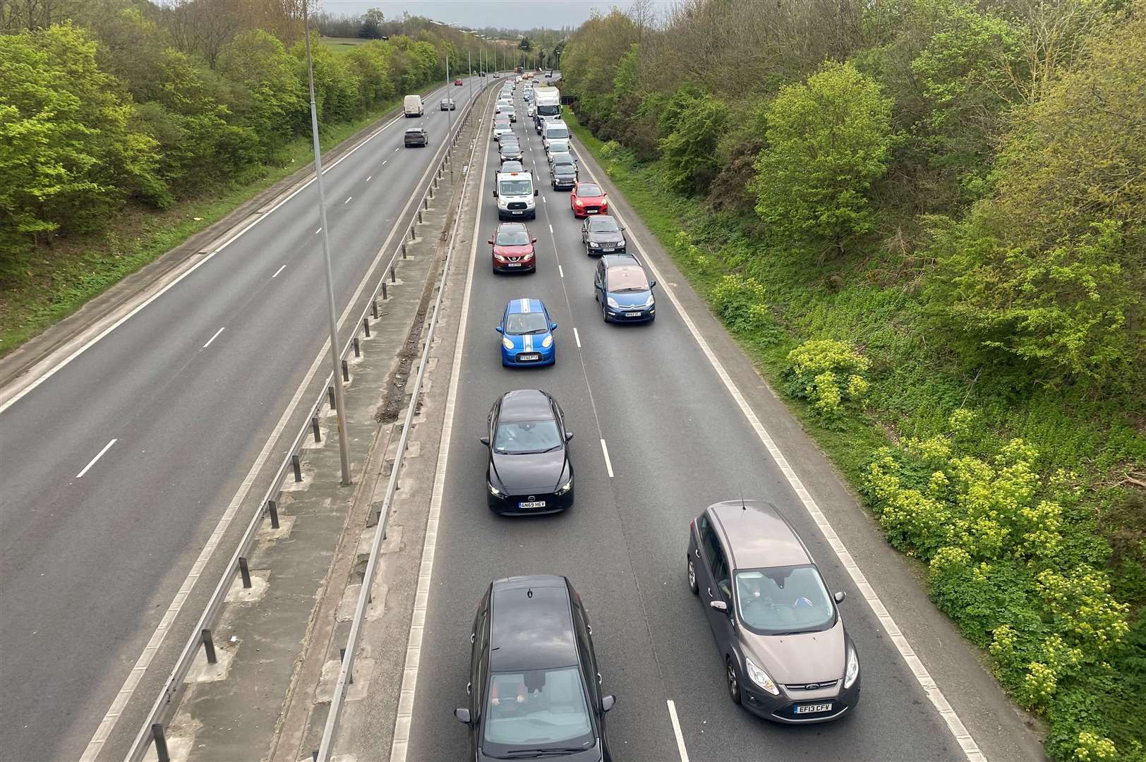 Traffic caused by a contraflow system on the New Thanet Way at Whitstable