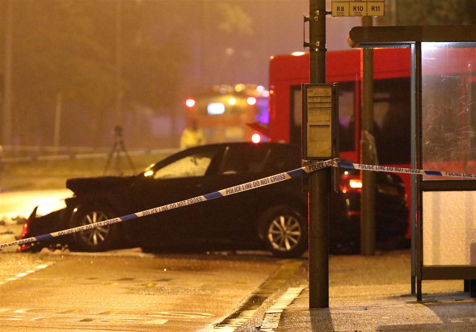 One person has been killed and 15 injured in a crash between two buses and a car in Orpington. Picture: UKNIP