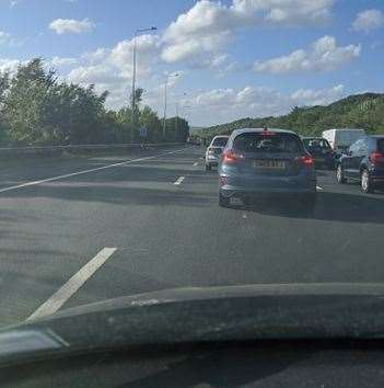 Queues along the M2 near Blue Bell Hill