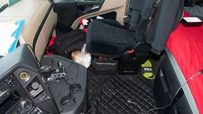 The cab and the bunk where the people were hidden. Picture: Metropolitan Police