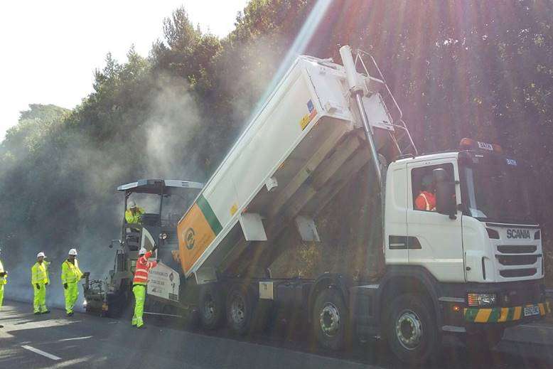 Resurfacing works were carried out when the M20 was closed following the footbridge collapse