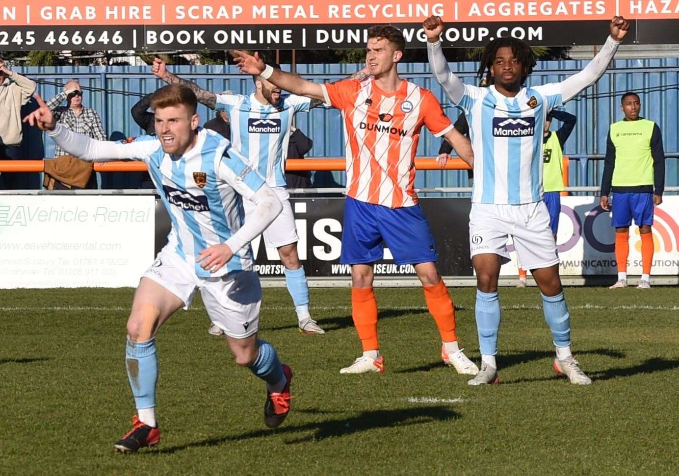 Maidstone United striker Jack Barham celebrates his opener at Braintree last weekend Picture: Steve Terrell