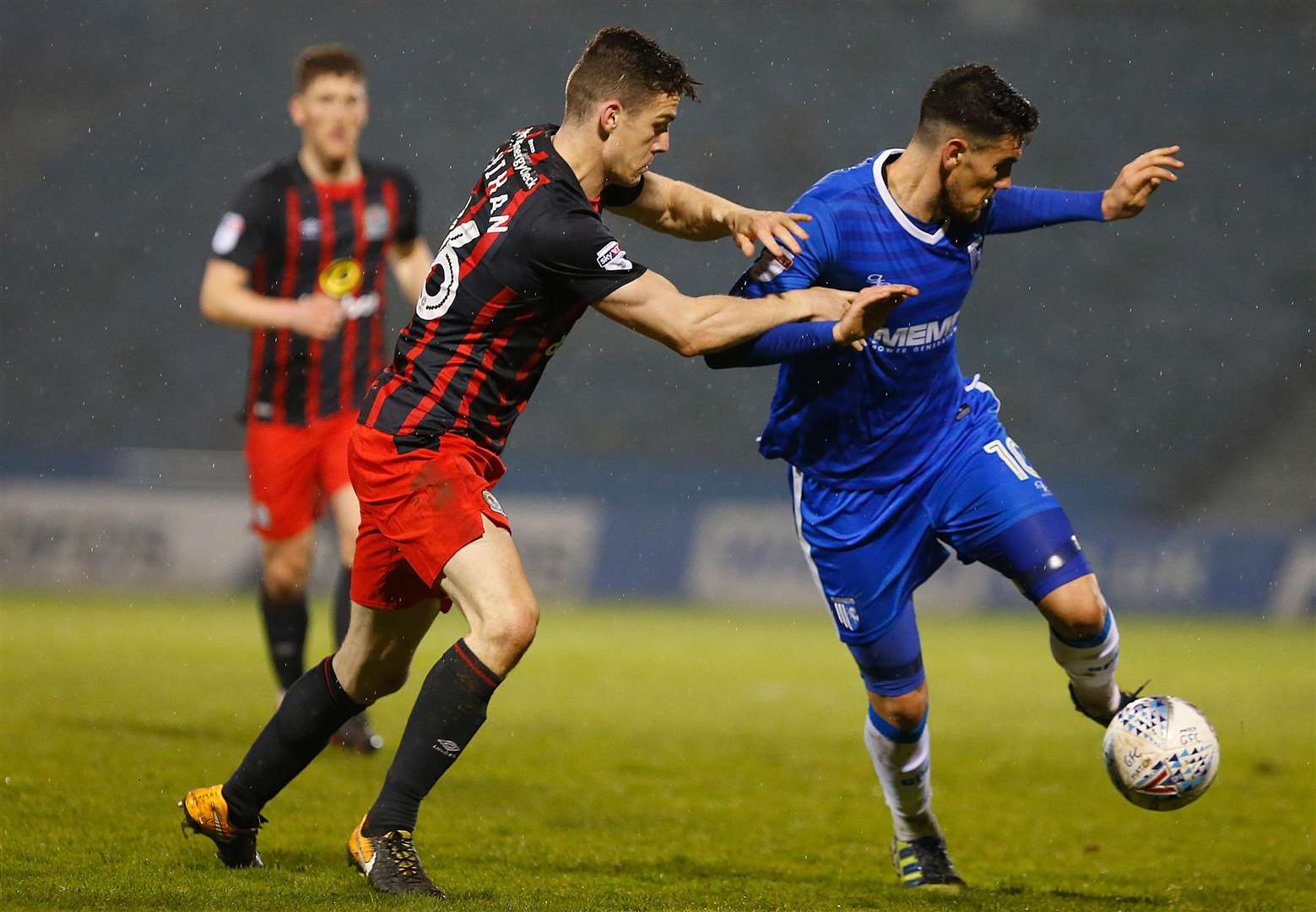 Gillingham's Conor Wilkinson gets the better of Blackburn defender Darragh Lenihan. Picture: Andy Jones