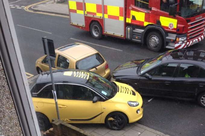 One car was shunted onto the pavement