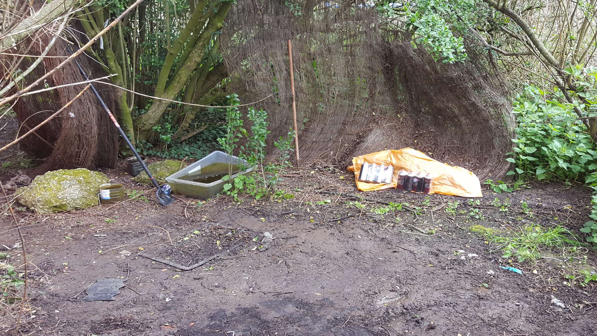 The tent was pitched in a clearing amid trees