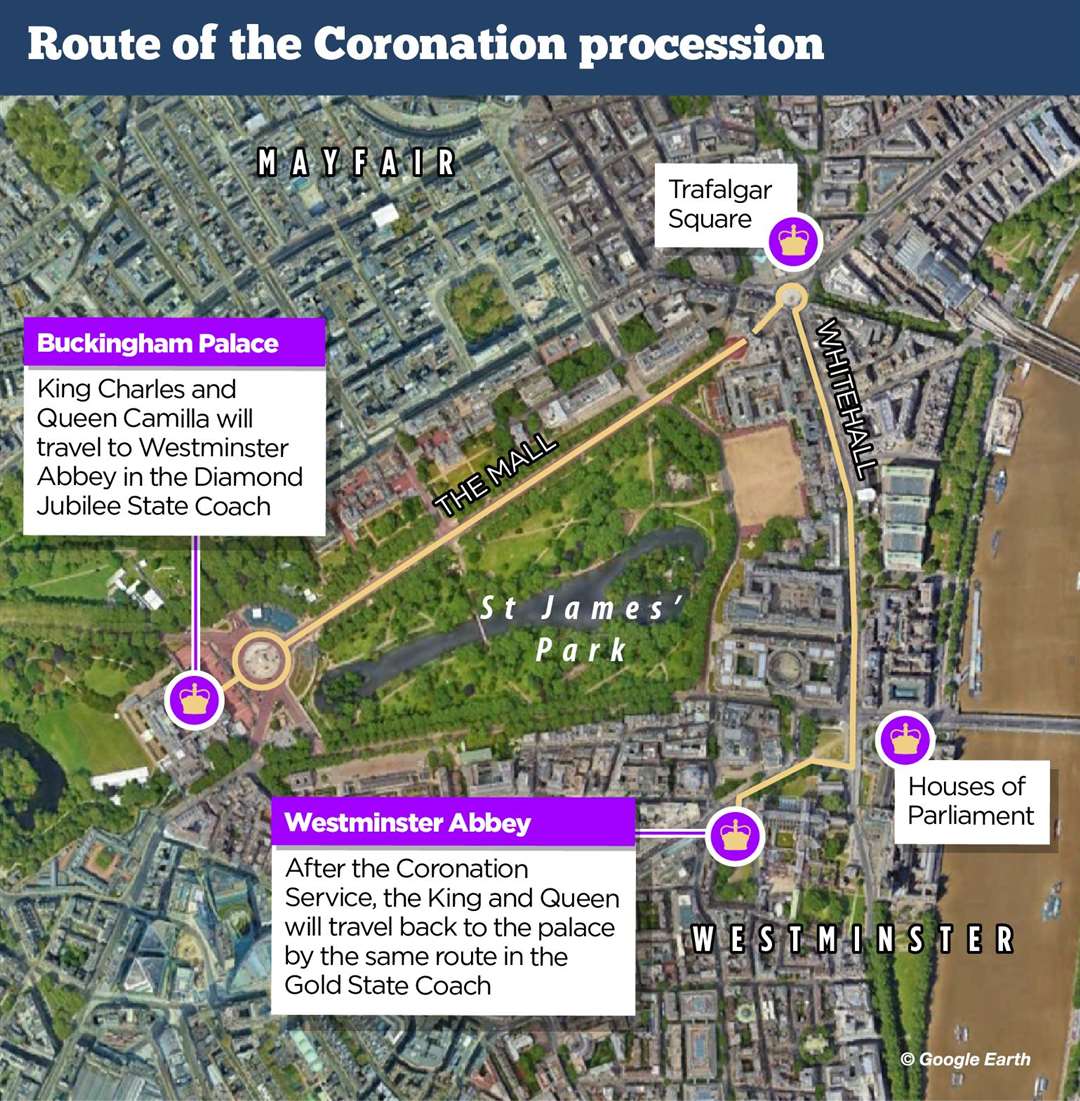 The coronation route is much shorter than the one taken by the Queen