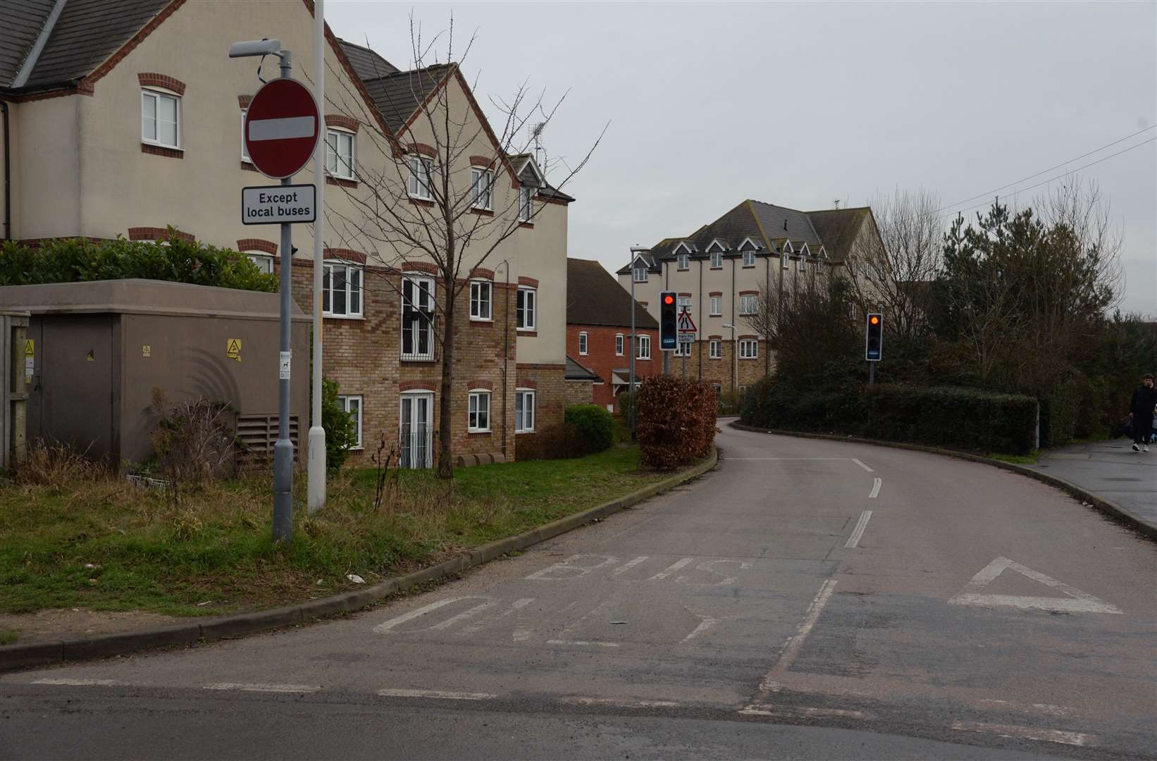 The bus lane at the junction of Oak Road, Murston