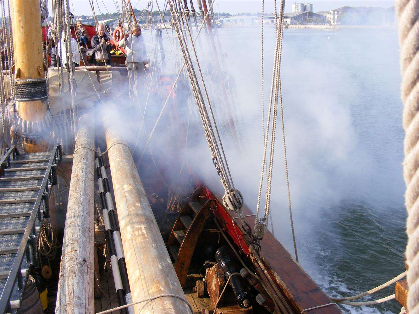 The tall ship the Shtandart on the River Medway by John Cherry