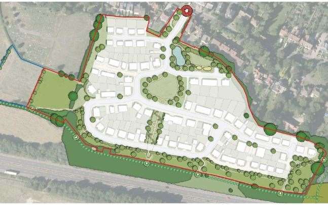 An indicative plan of how houses at Hubbles Farm in Pembury might be laid out