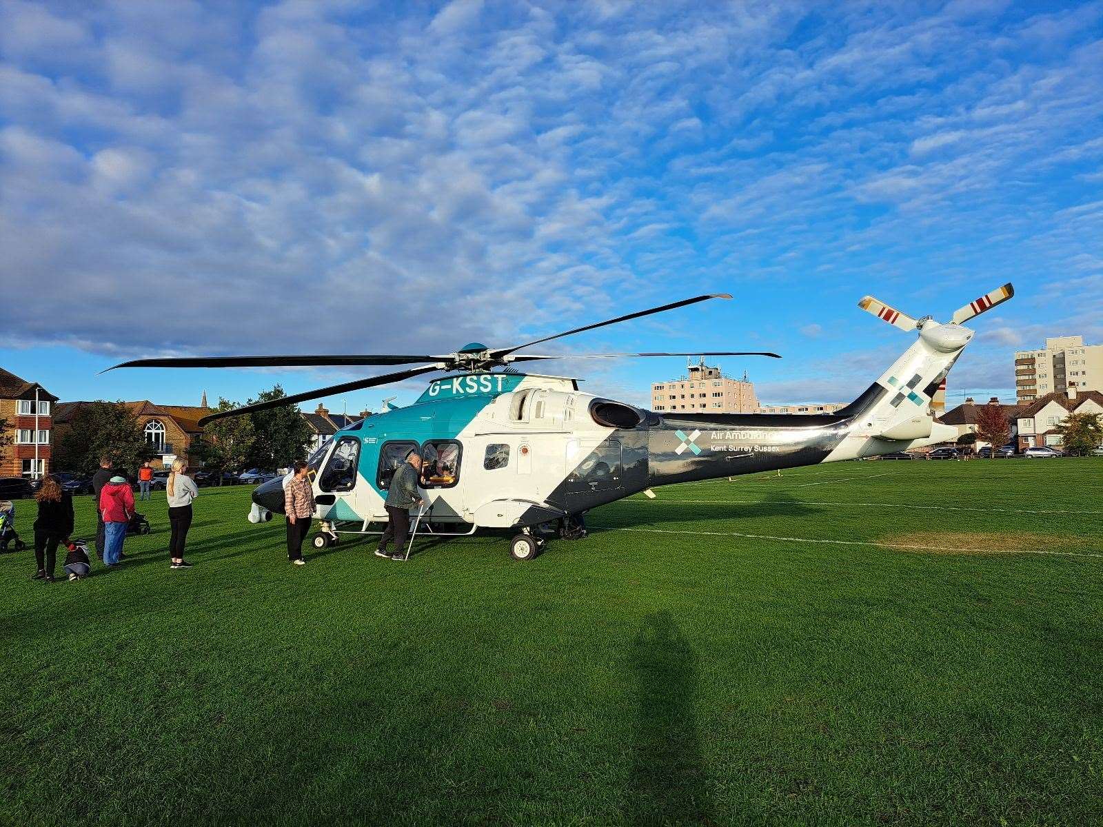 An air ambulance has landed at Memorial Park in Herne Bay