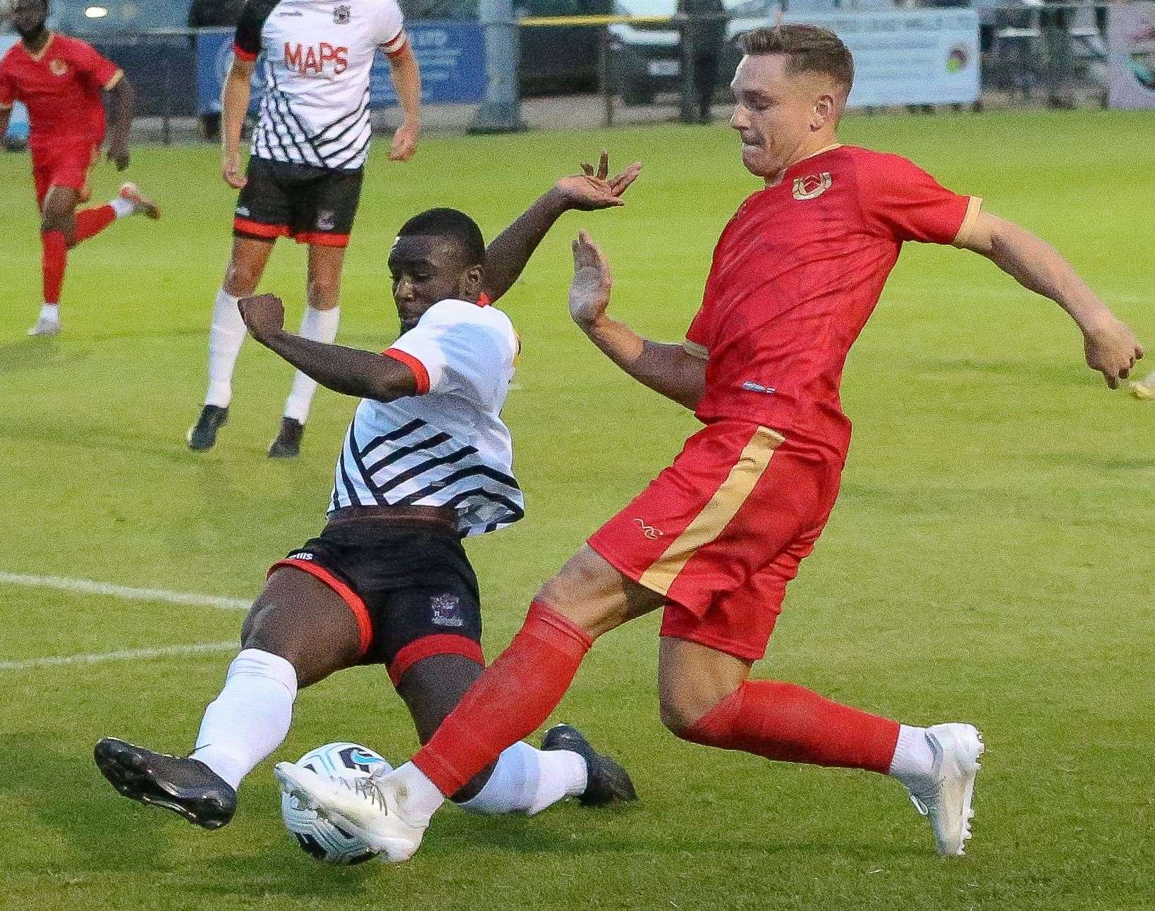 Josh Oliver on the ball for Whitstable. Picture: Les Biggs