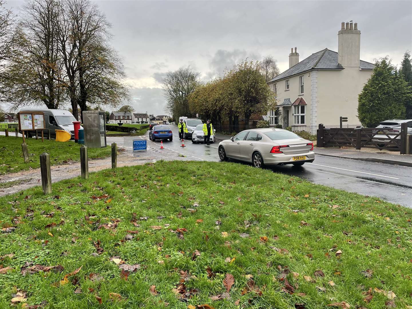 Police at the scene after a man died in Meopham after he and another man were stabbed at the Cricketers pub