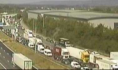 Traffic is building on the M20 between Junction 6 and 7, near Maidstone, after a multi-vehicle crash. Picture: National Highways