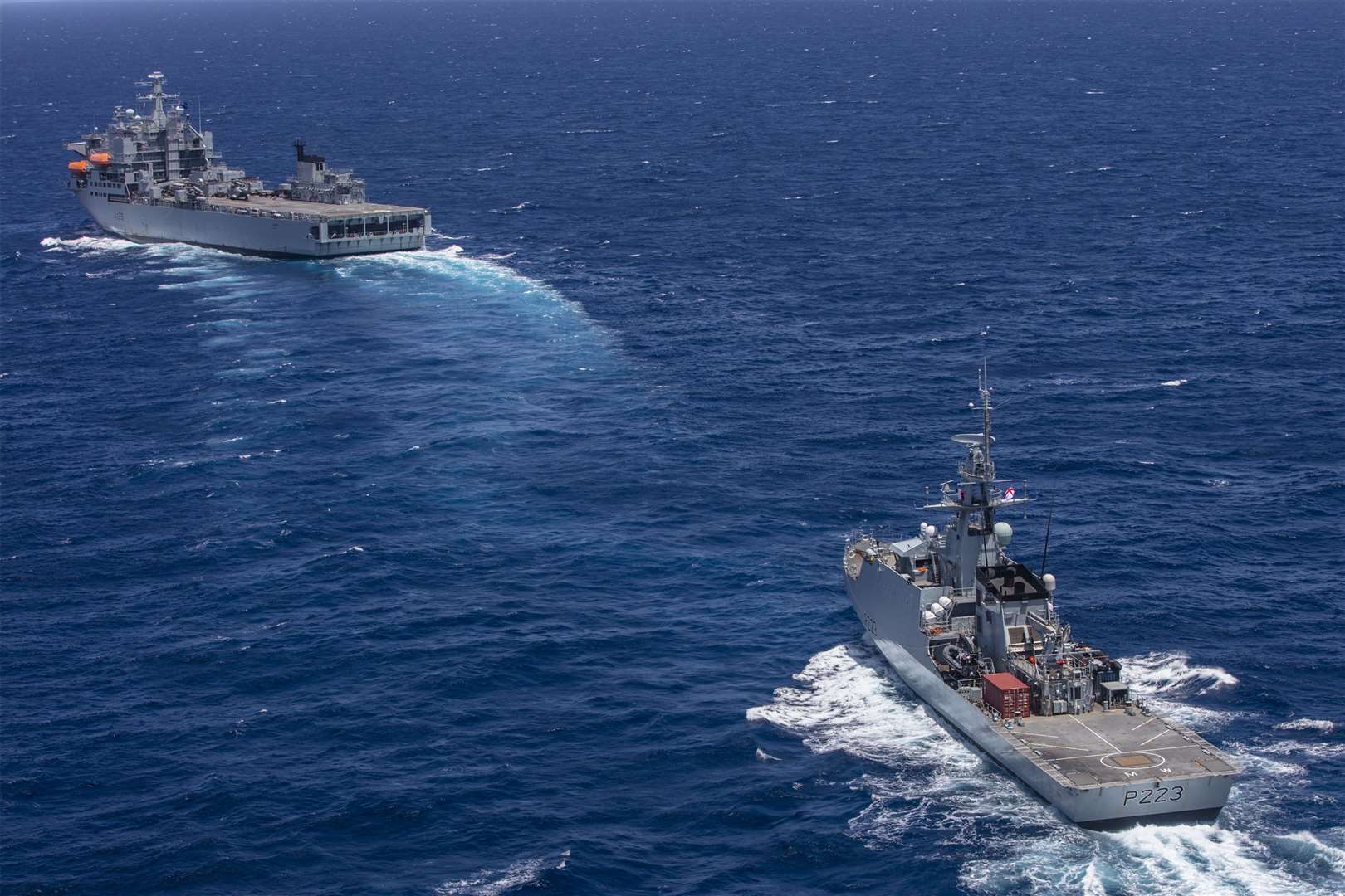 HMS Medway and RFA Argus in the Caribbean Sea