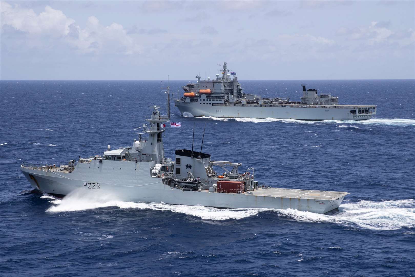 HMS Medway (in the foreground) and RFA Argus on operation in the Caribbean. Picture: LPhot Joe Cater/Royal Navy.